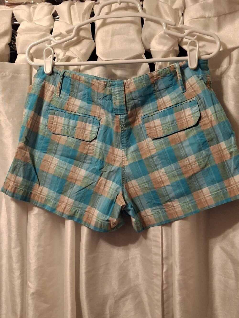 New York & Company Plaid Jean Shorts - Turquoise & Tan - Picture 7 of 7